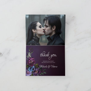 Elegant Gothic Dark Flower Wedding Photo Thank You Card