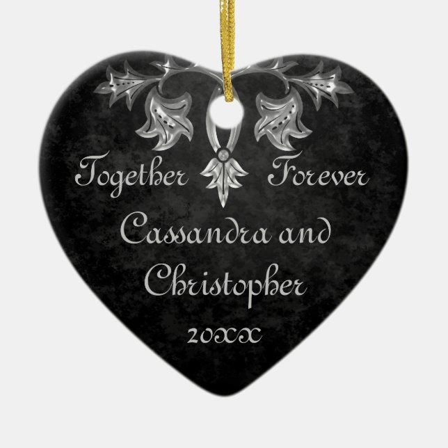Elegant gothic dark romance together forever heart ceramic tree decoration (Front)