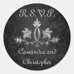 Elegant gothic dark romance wedding RSVP Classic Round Sticker