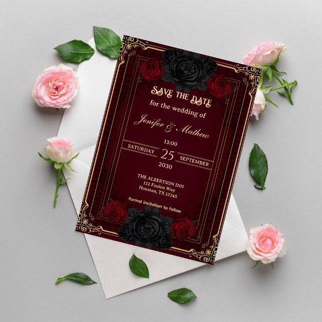 Elegant Gothic Dark Romance Wedding Save the Date Invitation (Creator Uploaded)