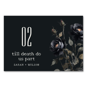 Elegant Gothic Dark Watercolor Black Rose Wedding Table Number