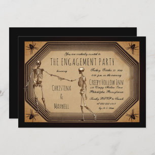 Elegant Gothic Deco Skeletons Engagement Party Inv Invitation