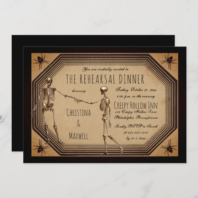 Elegant Gothic Deco Skeletons Rehearsal Dinner Inv Invitation (Front/Back)