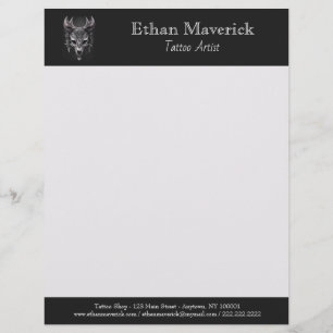 Elegant Gothic Fantasy Wolf Skull Black and Silver Custom Letterhead