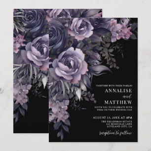 Elegant Gothic Floral Black Wedding Invitation