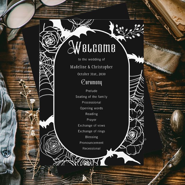 Elegant Gothic Floral Black Wedding Program (Creator Uploaded)