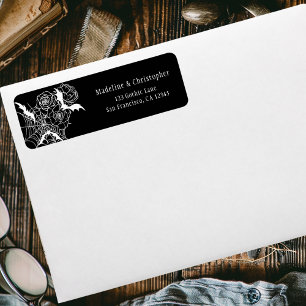 Elegant Gothic Floral Black Wedding Return Address Label