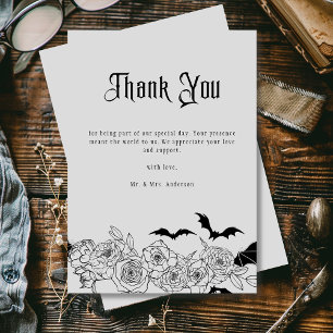 Elegant Gothic Floral Grey Wedding Photo Thank You Card