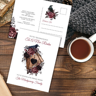 Elegant Gothic Floral Halloween New Home Moving  Holiday Postcard