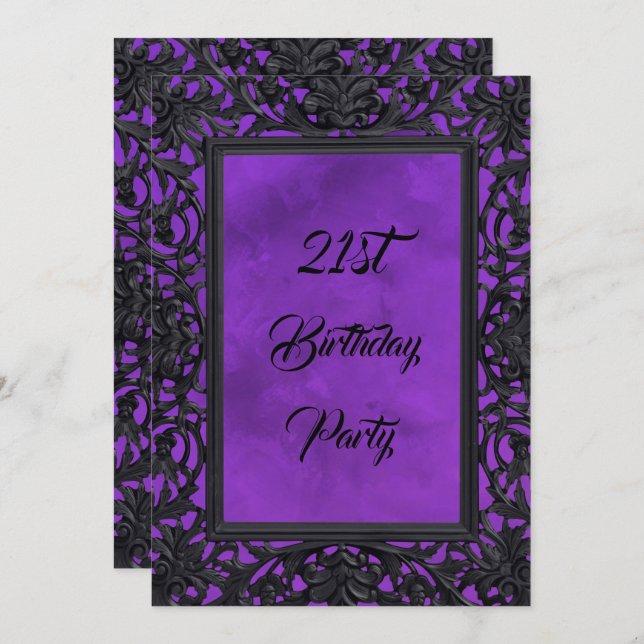 Elegant Gothic Floral Metal Framed  21st Birthday Invitation (Front/Back)