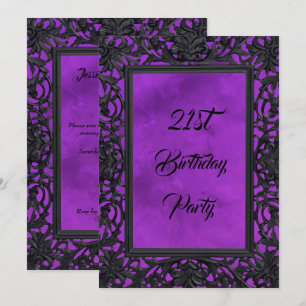 Elegant Gothic Floral Metal Framed  21st Birthday Invitation