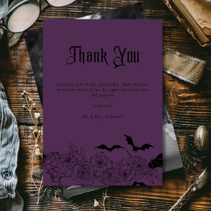 Elegant Gothic Floral Purple Wedding Photo Thank You Card