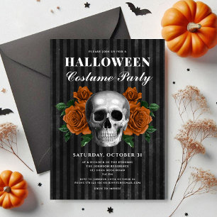 Elegant Gothic Floral Skull Costume Halloween Invitation