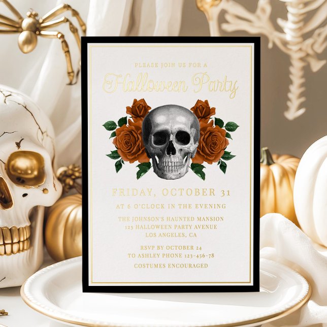 Elegant Gothic Floral Skull Halloween Gold (Elegant Gothic Floral Skull Halloween Gold Foil Invitation)