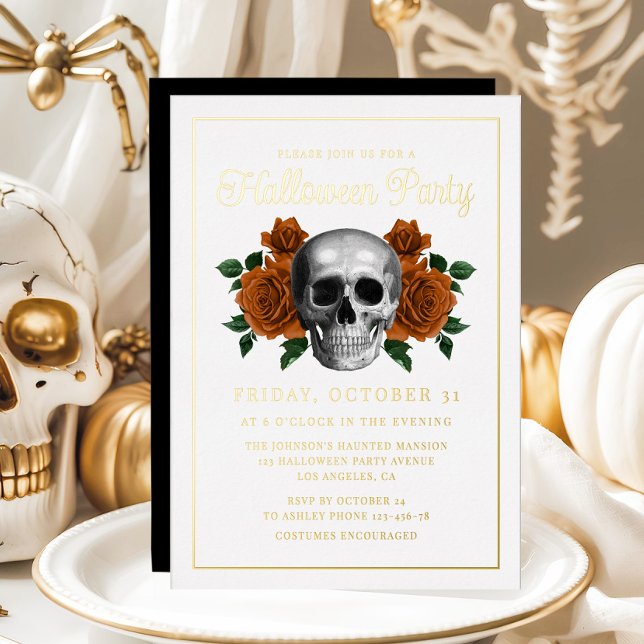 Elegant Gothic Floral Skull Halloween Gold (Elegant Gothic Floral Skull Halloween Gold Foil Invitation)