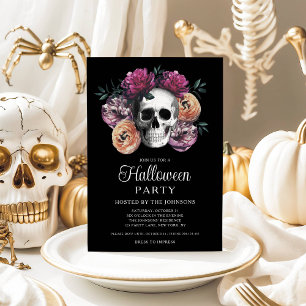Elegant Gothic Floral Skull Halloween Invitation