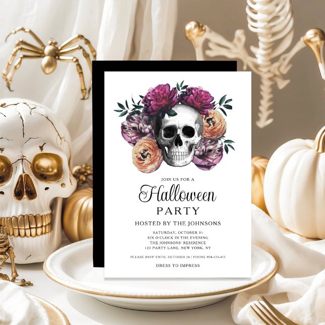 Elegant Gothic Floral Skull Halloween Invitation (Elegant Gothic Floral Skull Halloween Invitation)