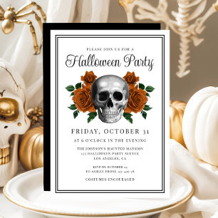 Elegant Gothic Floral Skull Halloween Invitation