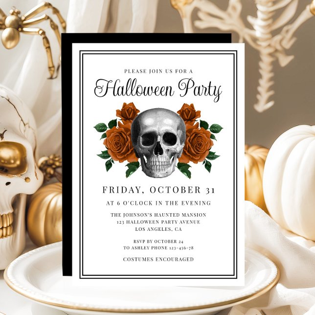 Elegant Gothic Floral Skull Halloween Invitation (Elegant Gothic Floral Skull Halloween Invitation)