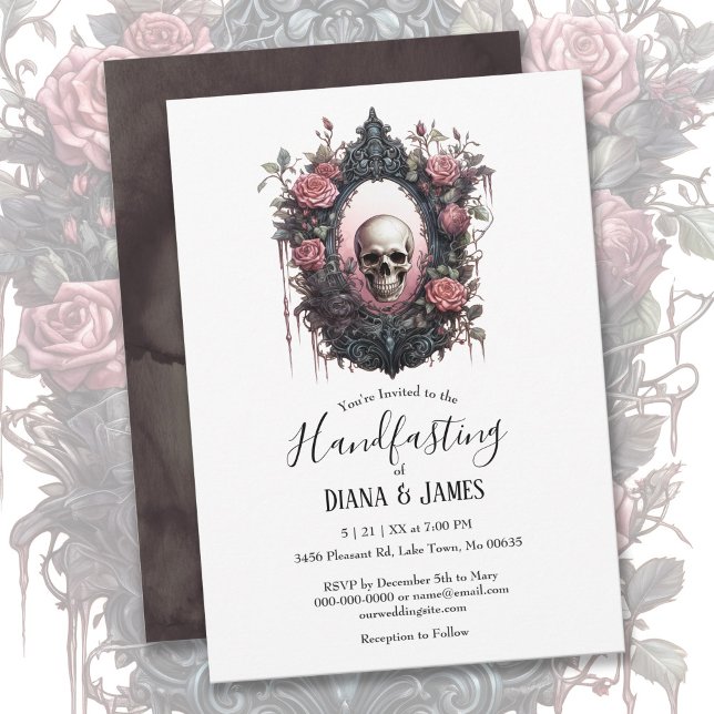 Elegant Gothic Floral Skull Mirror Handfasting Invitation (Creator Uploaded)