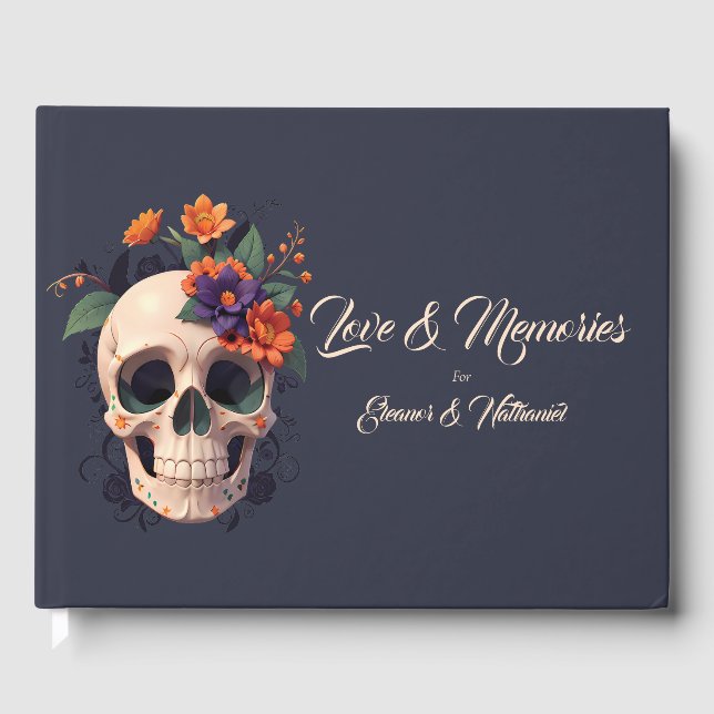 Elegant Gothic Floral Skull Wedding Guest Book (Front)