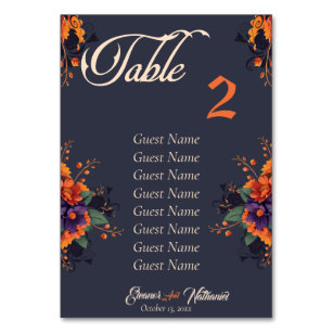 Elegant Gothic Floral table number with names card