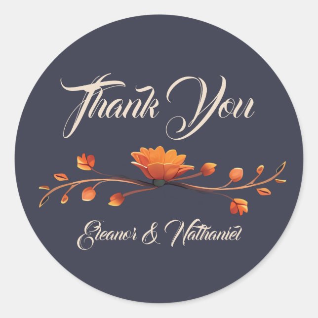 Elegant Gothic Floral Thank You Wedding Sticker (Front)