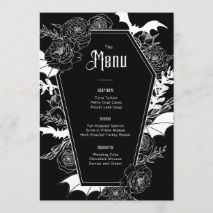 Elegant Gothic Floral Wedding Black Menu