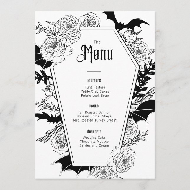 Elegant Gothic Floral Wedding Menu (Front)