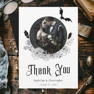 Elegant Gothic Floral Wedding Photo Thank You Card