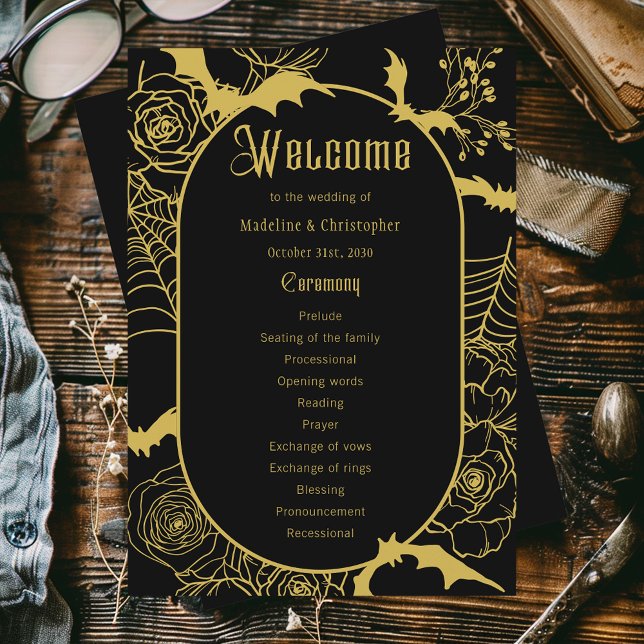 Elegant Gothic Glam Black Gold Wedding Program (Creator Uploaded)