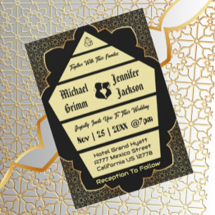 Elegant Gothic Golden QR Code Wedding Invitation