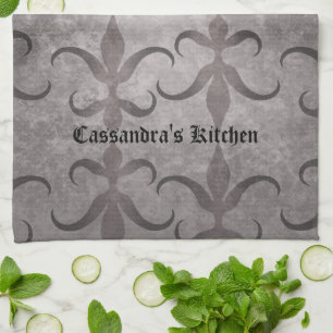 Elegant gothic grey design personalised tea towel