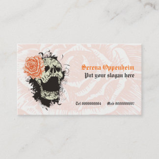 Elegant gothic grunge skull & orange rose custom business card
