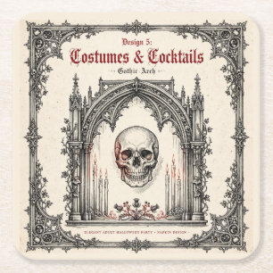 Elegant Gothic Halloween Party Skull Square Paper Coaster