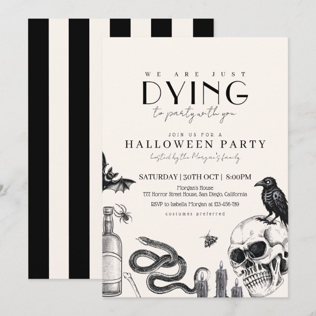 Elegant Gothic Halloween Party with Skulls Invitation (Front/Back)