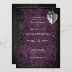 Elegant gothic halloween purple wedding Invitation