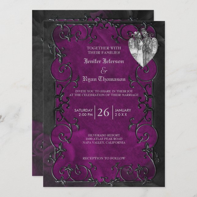 Elegant gothic halloween purple wedding Invitation (Front/Back)
