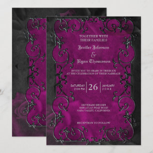 Elegant gothic halloween purple wedding Invitation