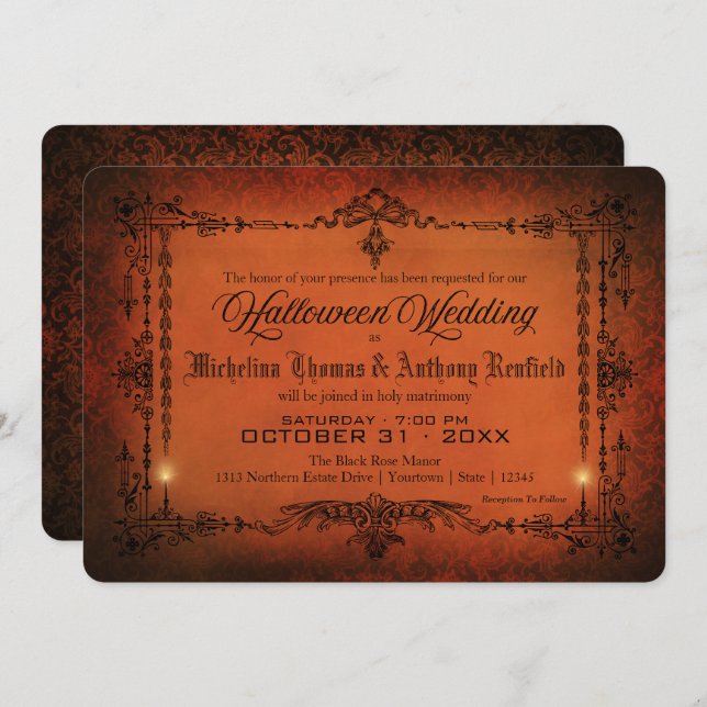 Elegant Gothic Halloween Wedding Invitation (Front/Back)