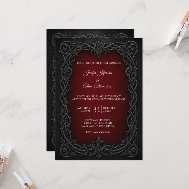 Elegant Gothic Halloween Wedding Invitation (Front/Back In Situ)