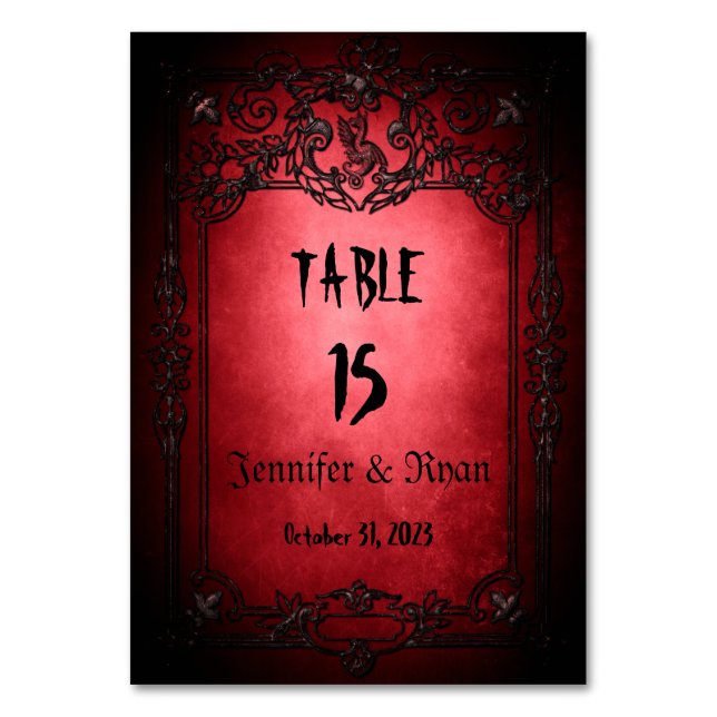 Elegant Gothic Halloween Wedding Table Number (Front)
