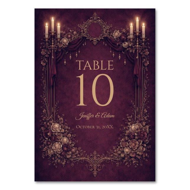 Elegant Gothic Halloween Wedding Table number (Front)