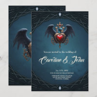 Elegant Gothic heart with fantasy bird. 
