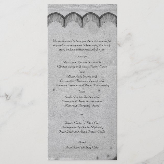 Elegant Gothic Lace Posh Wedding Menu (Front)