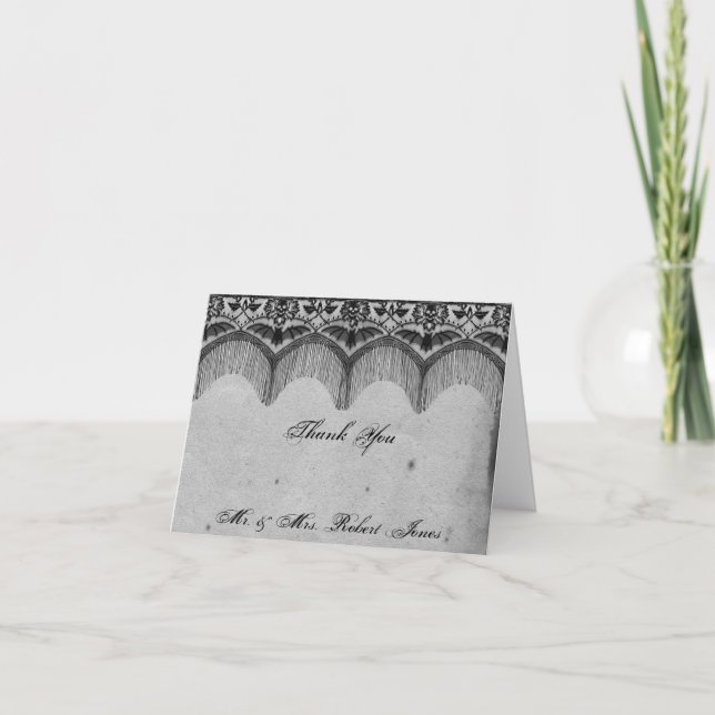 Elegant Gothic Lace Posh Wedding Thank You Card (Front)