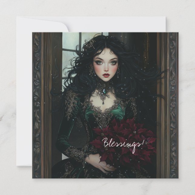 Elegant Gothic Lady with Poinsettias Card (Front)