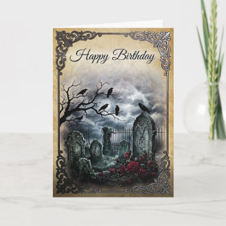 Elegant Gothic Midnight Raven Graveyard Gathering Card
