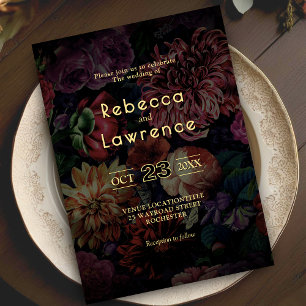 Elegant gothic moody floral wedding invitation