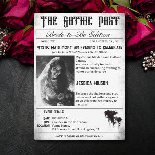 Elegant Gothic Newspaper Photo Bridal Shower Invitation